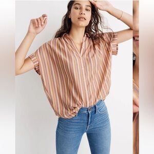 Madewell Cotton Central Shirt in Rainbow Stripe Sierra Stripe Sweet Dahlia